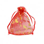 Bolso de organza 7x9cm corazón - Rojo-oro